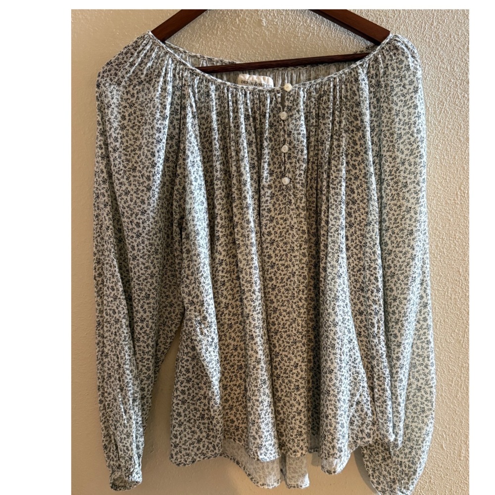 Denim & Supply Ralph Lauren Floral Peasant Blouse Navy Cream Cotton Gauze M